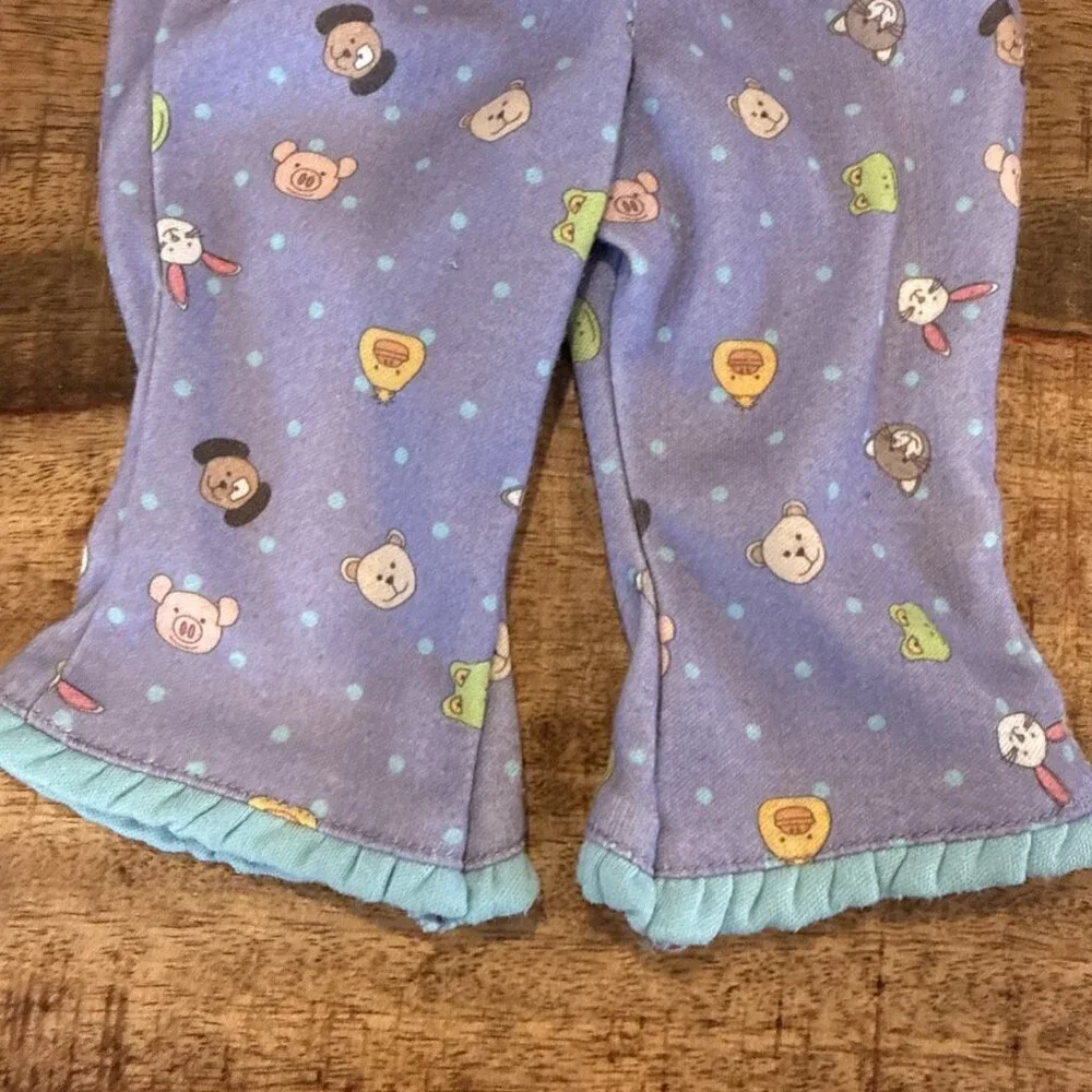 American Girl Bitty Baby 2005 Bunny Pajamas Pants Purple Animals Ruffles